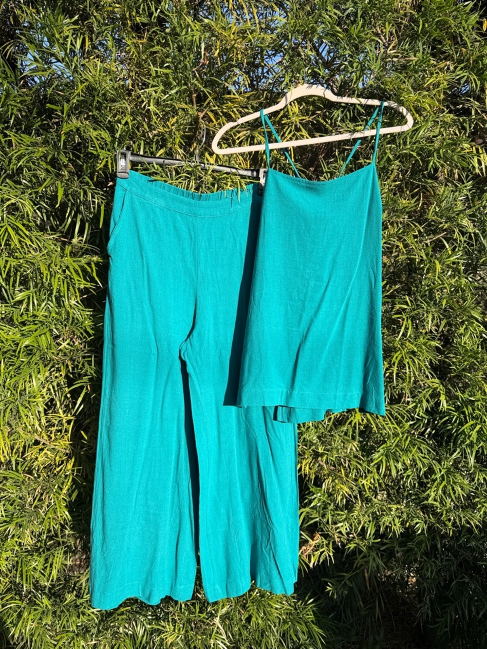 NWOT: Teal Wide-Leg Linen Pants & Flowy Open Tank Set